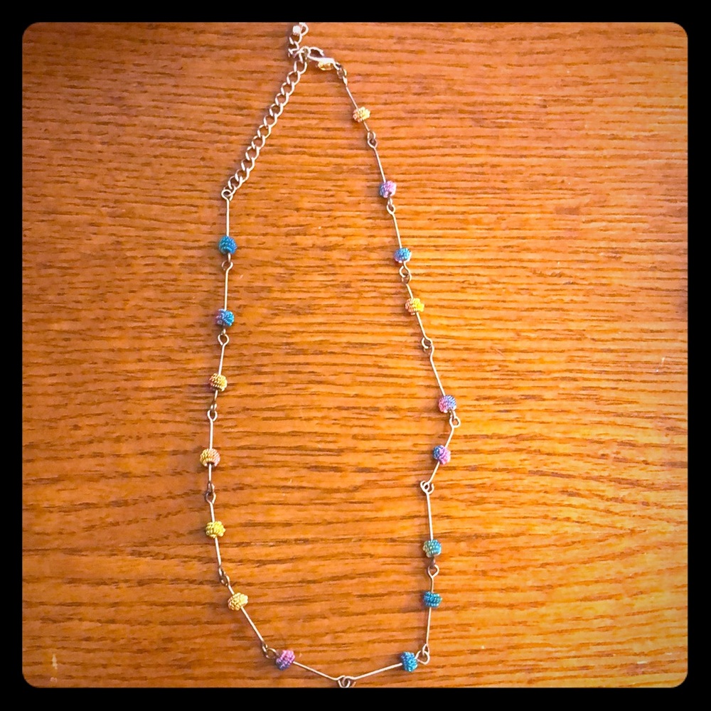 Silver necklace with metal rainbow beads!